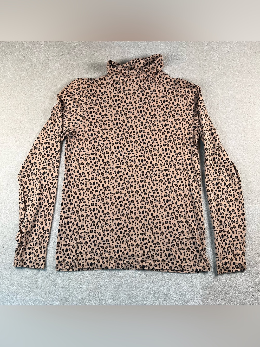 J Crew Turtleneck Leopard Animal Print Tan Brown Lightweight Shirt Womens Medium